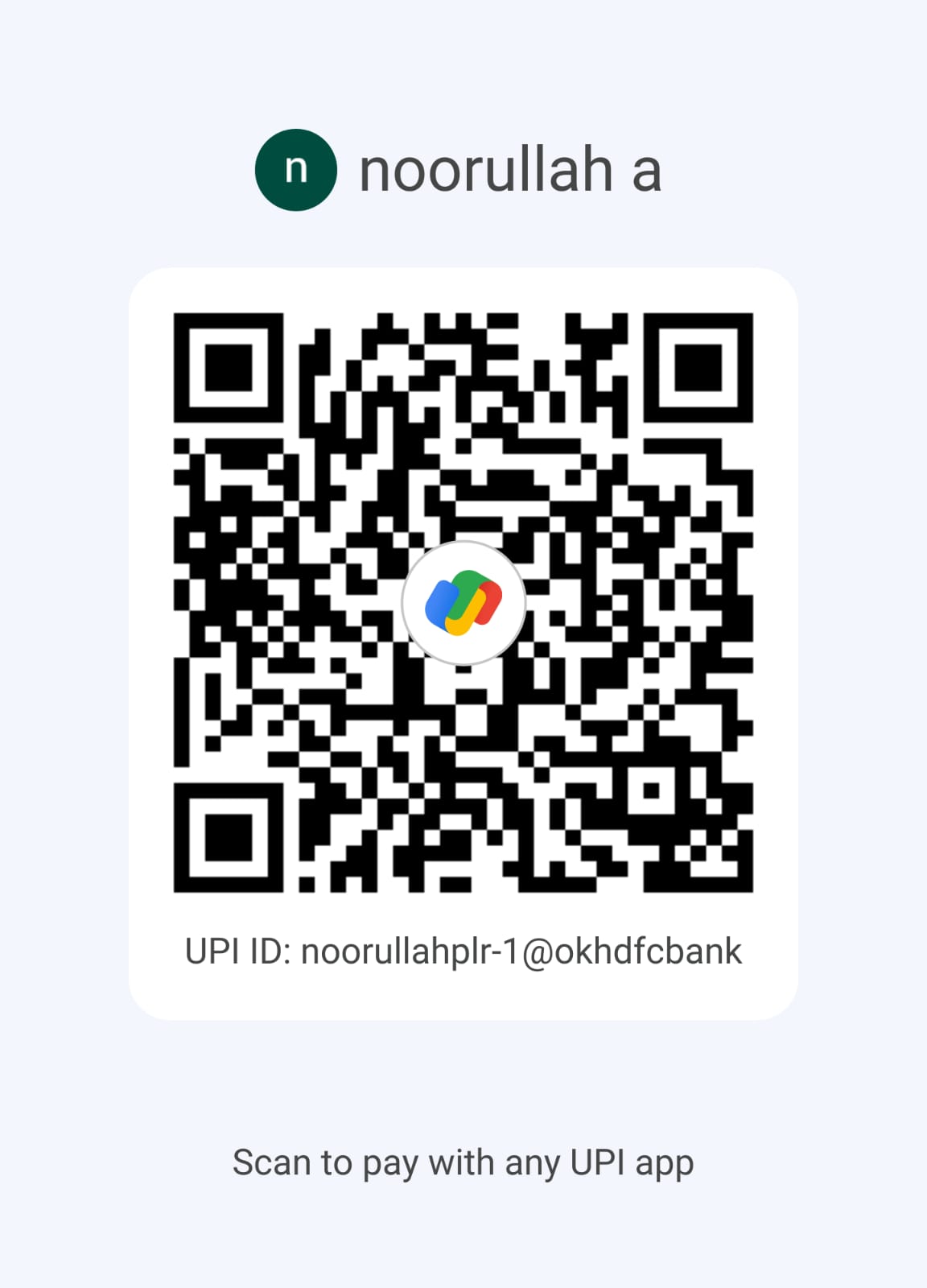 noorullah a பெயரில் உள்ள தற்காலிக UPI QR குறியீடு